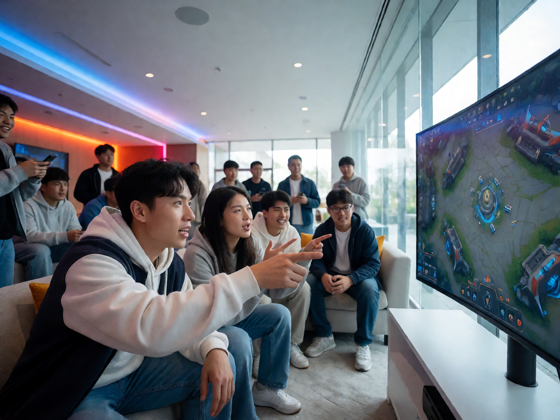 乐竟电竞球迷社区线下活动，用户共同观看比赛的场景